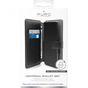 PURO Universal Wallet - Uniwersalne etui obrotowe 360° z kieszeniami na karty, rozmiar XXL (czarny)