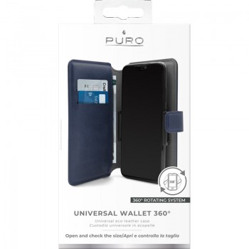 PURO Universal Wallet - Uniwersalne etui obrotowe 360° z kieszeniami na karty, rozmiar XL (granatowy)