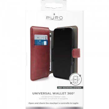PURO Universal Wallet - Uniwersalne etui obrotowe 360° z kieszeniami na karty, rozmiar XL (czerwony)