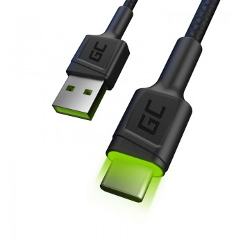 Green Cell Ray - Kabel Przewód USB - USB-C 120cm z zielonym podświetleniem LED i obsługą szybkiego ładowania Ultra Charge, QC 3.