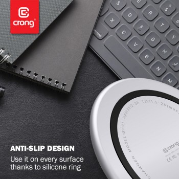 Crong PowerSpot Fast Wireless Charger – Bezprzewodowa ładowarka Qi 15W USB-C (Silver White)