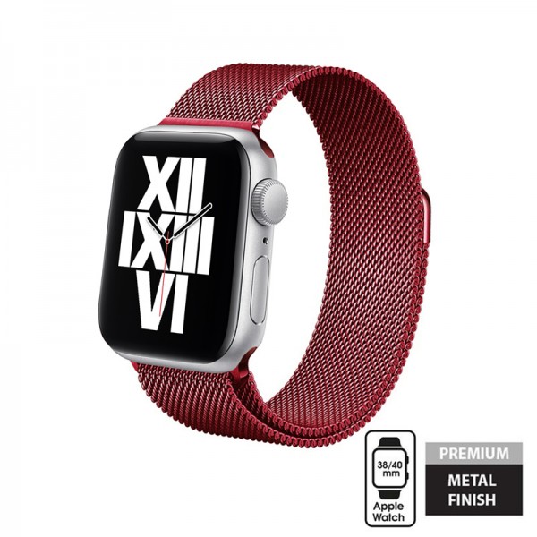 Crong Milano Steel – Pasek ze stali nierdzewnej do Apple Watch 38/40mm (czerwony)