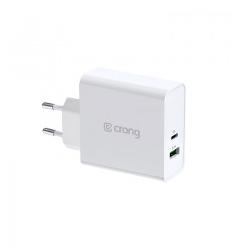 Crong Dual-Port Travel Charger – Ładowarka sieciowa USB-A + USB-C Power Delivery 45W (biały)
