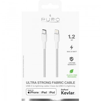 PURO Fabric Ultra Strong - Kabel w oplocie heavy duty USB-C/Lightning MFi 1,2m (biały)