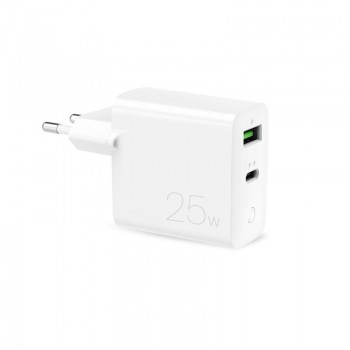 PURO Mini Fast Travel Charger - Ładowarka sieciowa USB-A + USB-C Power Delivery 25W (biały)