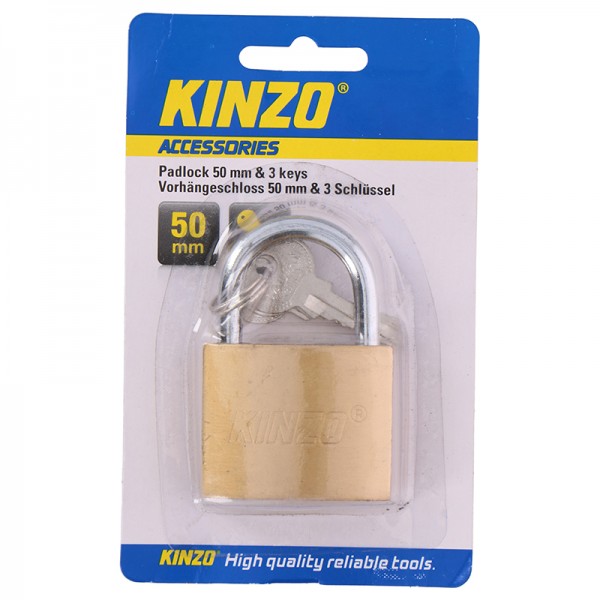 Kinzo - Kłódka mosiężna 50 mm z trzema kluczami