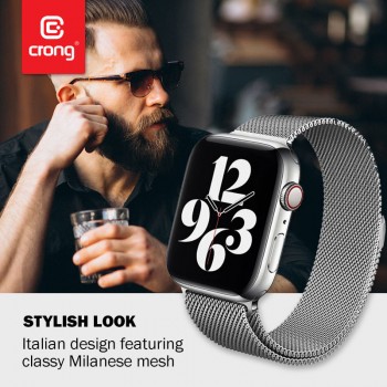 Crong Milano Steel - Pasek ze stali nierdzewnej do Apple Watch 42/44/45 mm (srebrny)