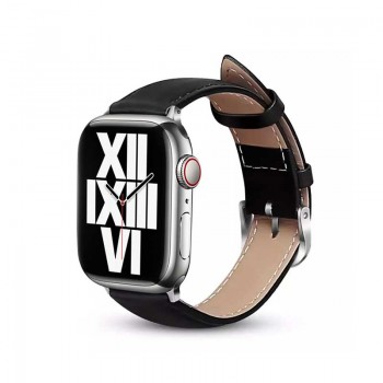 Crong Noble Band - Pasek z naturalnej skóry do Apple Watch 38/40/41 mm (Black Noir)
