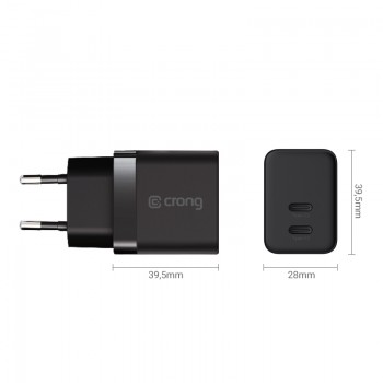 Crong Ultra Compact GaN - Ładowarka sieciowa 35W PD 3.0 2x USB-C (czarny)