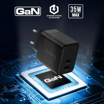 Crong Ultra Compact GaN - Ładowarka sieciowa 35W PD 3.0 2x USB-C (czarny)