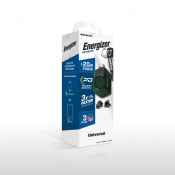 Energizer Ultimate - Ładowarka sieciowa Multiplug EU / UK / US GaN 20W PD (Zielony)