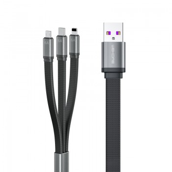 WEKOME WDC-157 King Kong 2nd gen - Kabel połączeniowy 3w1 USB-A do Lightning + USB-C + Micro USB 6A Fast Charging 1.3 m (Czarny)