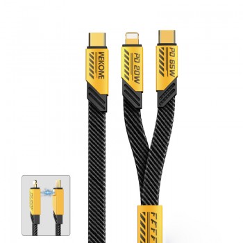 WEKOME WDC-189 Mecha Series - Kabel połączeniowy 2w1 USB-C do Lightning + USB-C 65W Fast Charging 1.2 m (Żółty)
