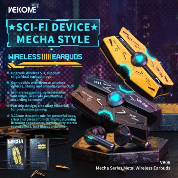 WEKOME VB06 Mecha Series - Bezprzewodowe słuchawki Bluetooth V5.3 TWS z etui ładującym (Żółty)