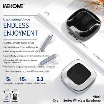 WEKOME VB09 Cyerin Series - Bezprzewodowe słuchawki Bluetooth V5.3 TWS z etui ładującym (Biały)